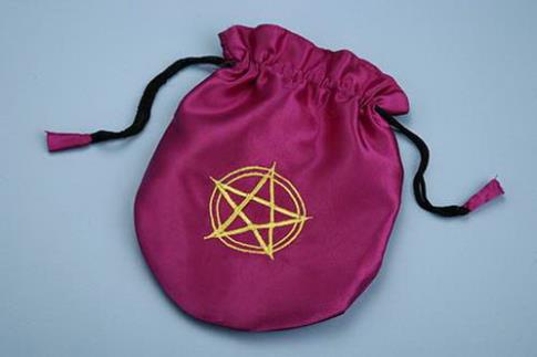 BOLSAS PARA TAROT | BOLSA TAROT RASO TETRAGRAMATON FUCSIA Y AMARILLO 19 X 16 CM.