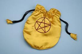 BOLSAS PARA TAROT | BOLSA TAROT RASO TETRAGRAMATON ORO Y FUCSIA 20X15CM.