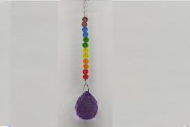 FENG SHUI COLGANTE CRISTAL | COLGANTE PRISMA FENG SHUI CRISTAL LILA CON MINERALES 7 CHAKRAS