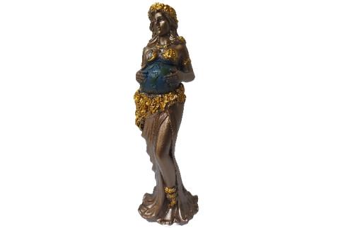 FIGURAS VARIAS | FIGURA MADRE TIERRA DE PIE DORADO, AZUL Y VERDE 19 CM RESINA