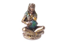 FIGURAS VARIAS | FIGURA MADRE TIERRA SENTADA DORADO, AZUL Y VERDE 13 CM RESINA