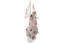 FIGURA HADA PENSATIVA COLOR ROSA SOBRE BOLA FLORAL 24,5CM FIGURA HADA PENSATIVA COLOR ROSA SOBRE BOLA FLORAL 24,5CM