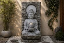 FUENTE BUDA EFECTO PIEDRA CON PARED ALADRILLADA TRASERA GRAN FORMATO. CON BOLA Y LUZ 121X60X48CM. FUENTE BUDA EFECTO PIEDRA CON PARED ALADRILLADA TRASERA GRAN FORMATO. CON BOLA Y LUZ 121X60X48CM.