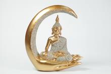 FIGURA BUDA SENTADO EN MANO CON LUNA EN TONOS BLANCOS Y VERDES 21 X 18 CM. FIGURA BUDA SENTADO EN MANO CON LUNA EN TONOS BLANCOS Y VERDES 21 X 18 CM.